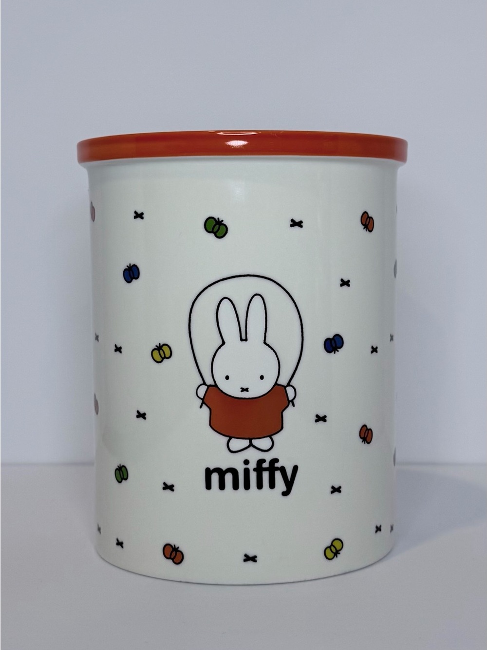 miffy White Ceramic Cup with Orange Rim and Multicolor Accents